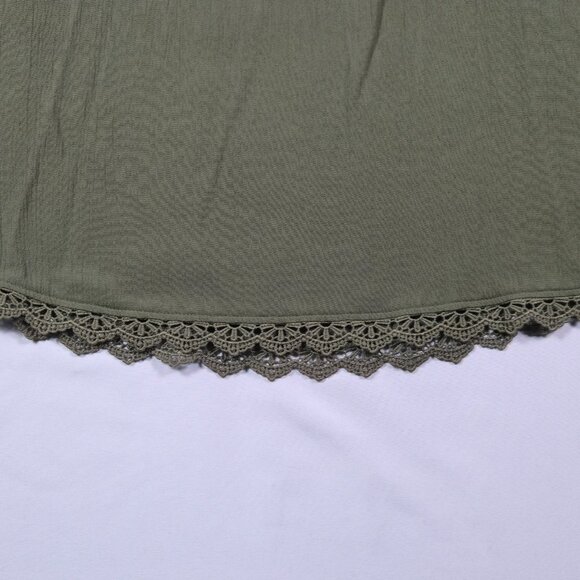 Olive Green Lace Trim Embroidered Blouse Time and Tru L Boho Festival - Picture 12 of 13